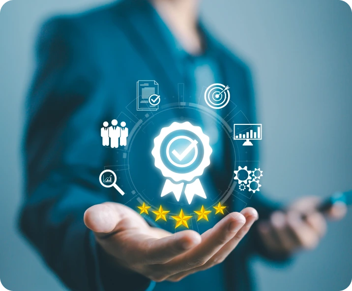 a person holding a hand with icons